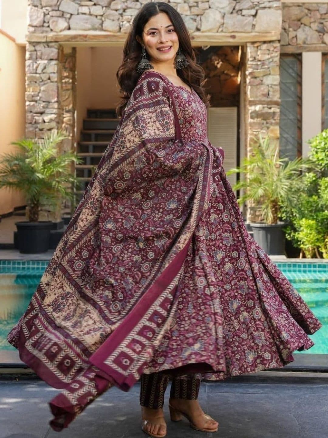Charnest Women Floral Printed Tiered Kurta with Trousers & With Dupatta - view 1