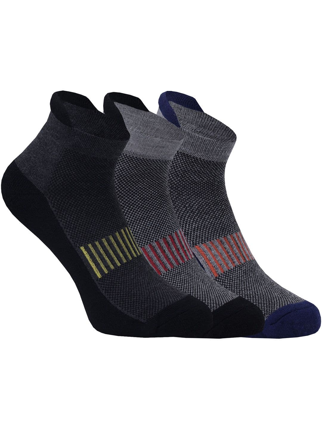 BERYX Men Pack Of 3 Striped Cotton Breathable Ankle-Length Socks - view 1