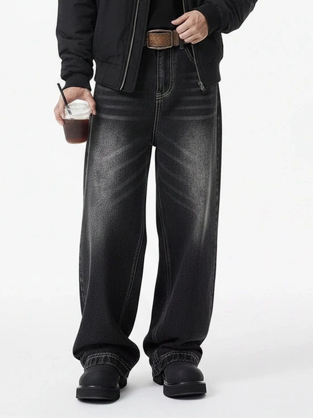 ANDREW HILL Men Wide Leg Mid-Rise Light Fade Jeans - view 1