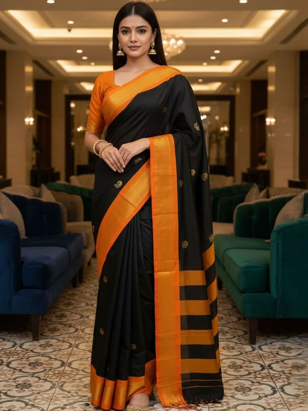 KALINI Ethnic Motifs Zari Art Silk Kanjeevaram Saree - view 1