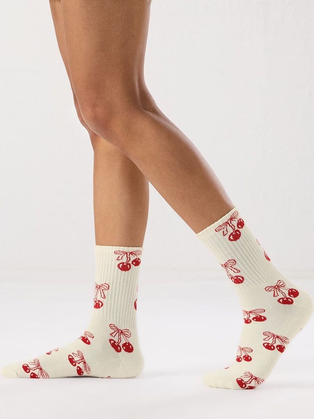 The Souled Store Unisex Cherries Printed Off White Socks - view 1