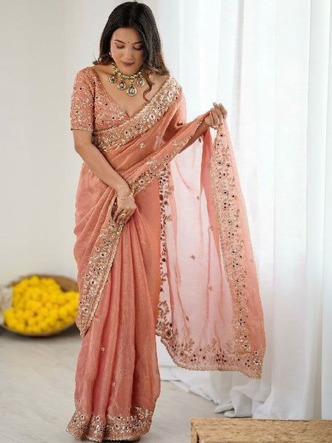 Kalista Embellished Embroidered Satin Heavy Work Saree - view 1