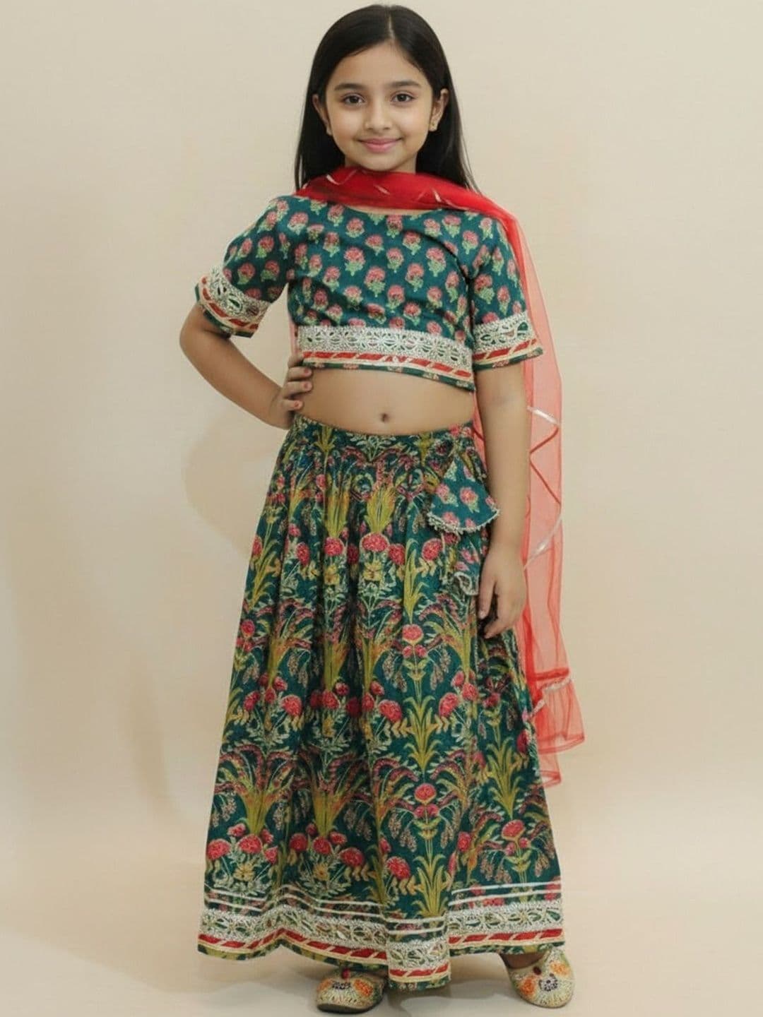 KALINI Girls Printed Ready to Wear Lehenga & Blouse With Dupatta - view 1