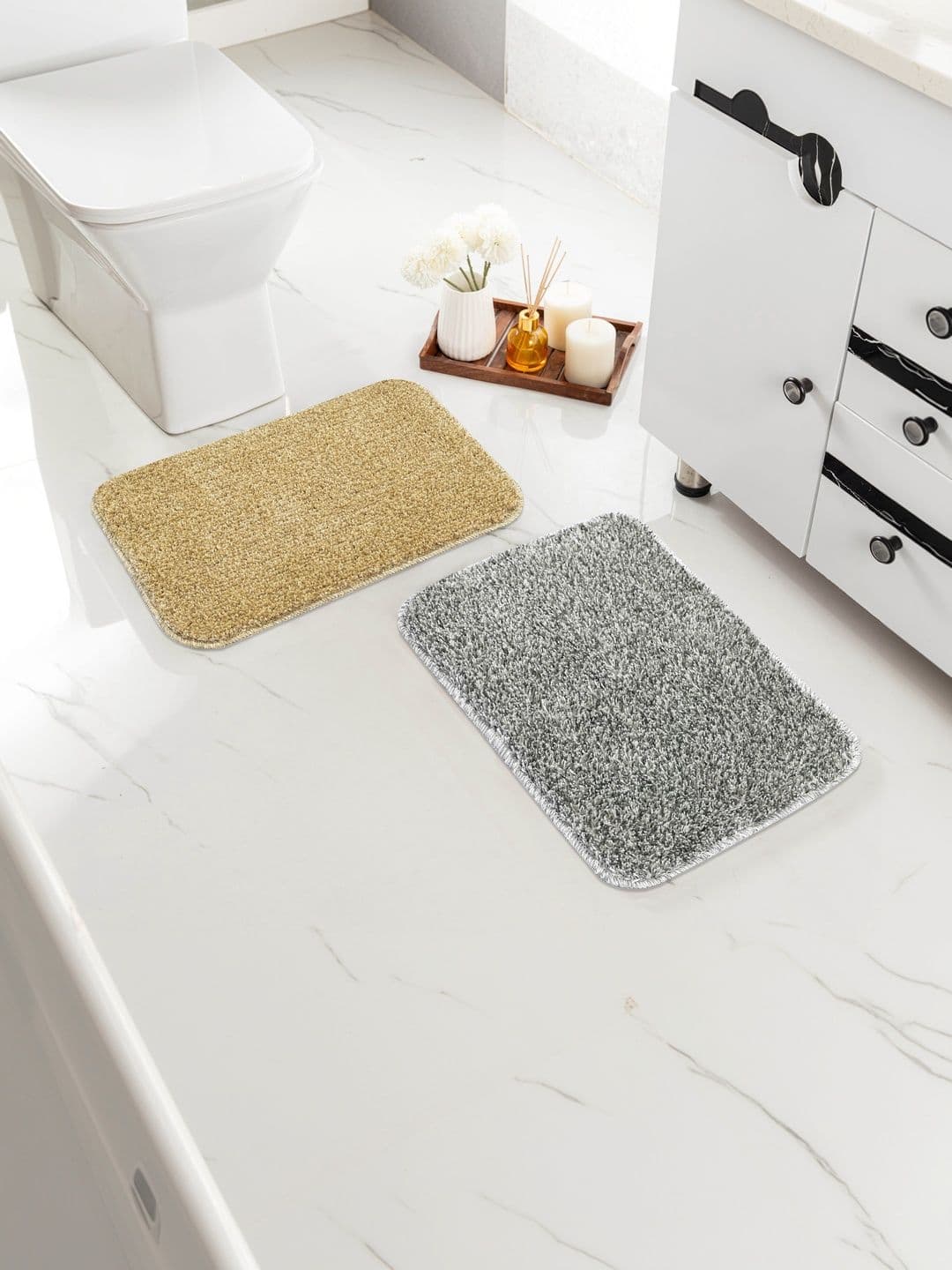 Saral Home Grey & Beige Textured 1400 GSM Anti-Slip Water-Absorbing 2-Pcs Bath Rugs - view 1