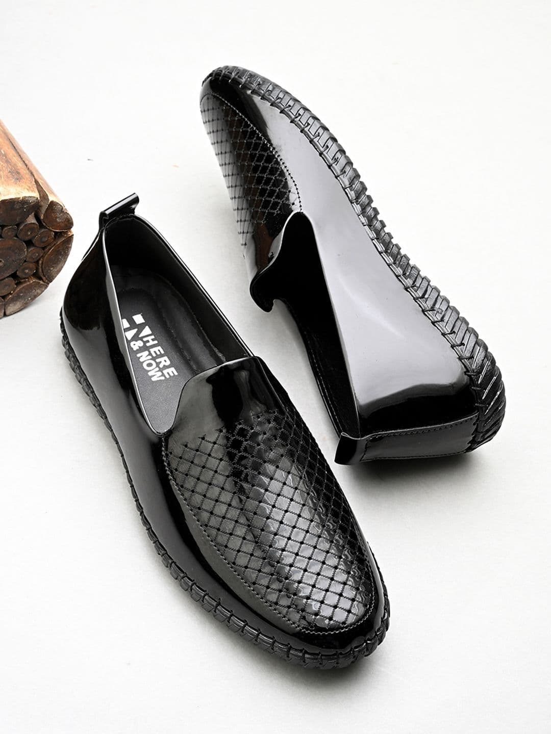 HERE&NOW Men Textured Round Toe Slip-On Loafers Formal Shoes - view 1
