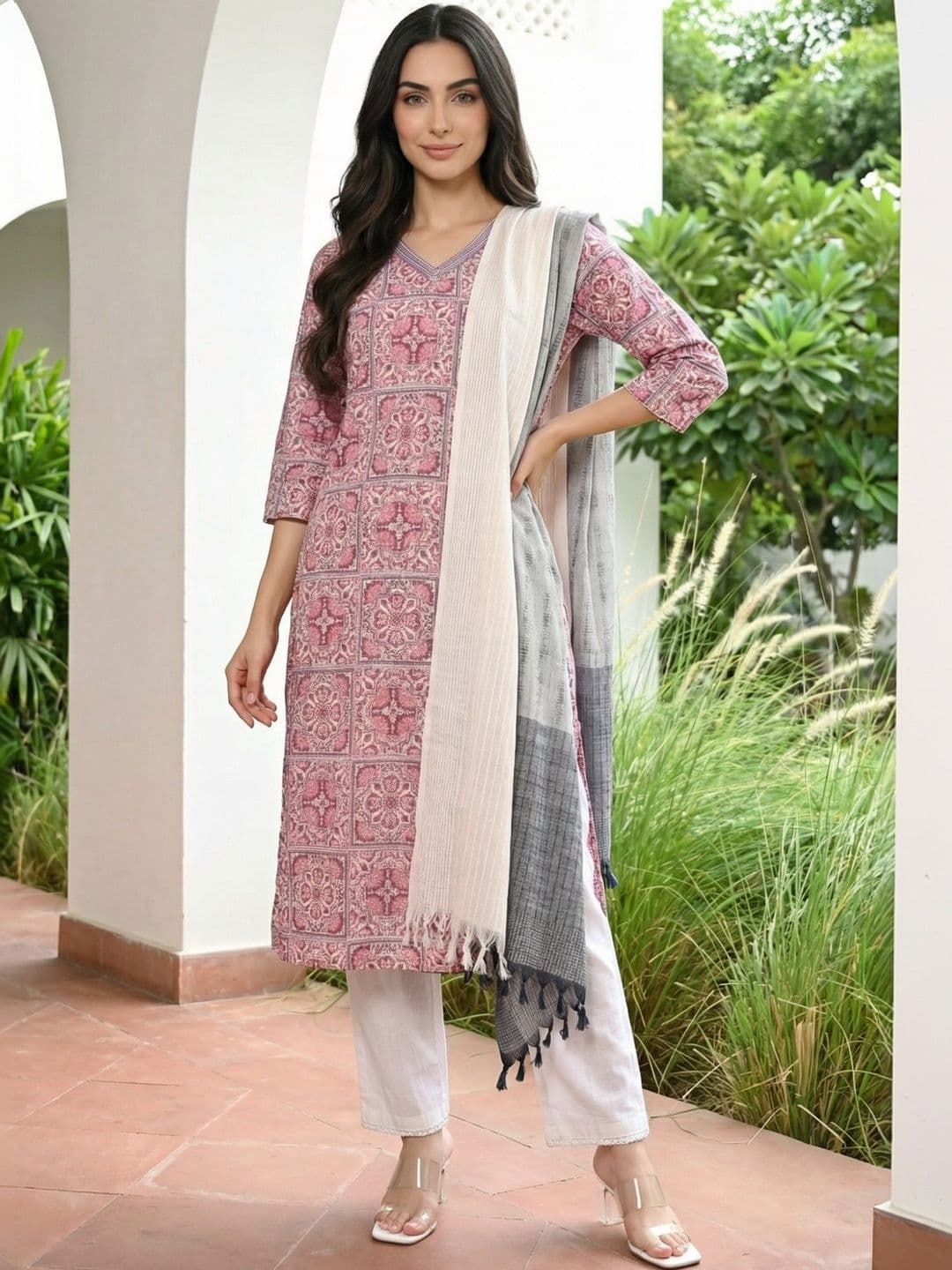 AURELIA Striped Dupatta with Thread Work - view 1