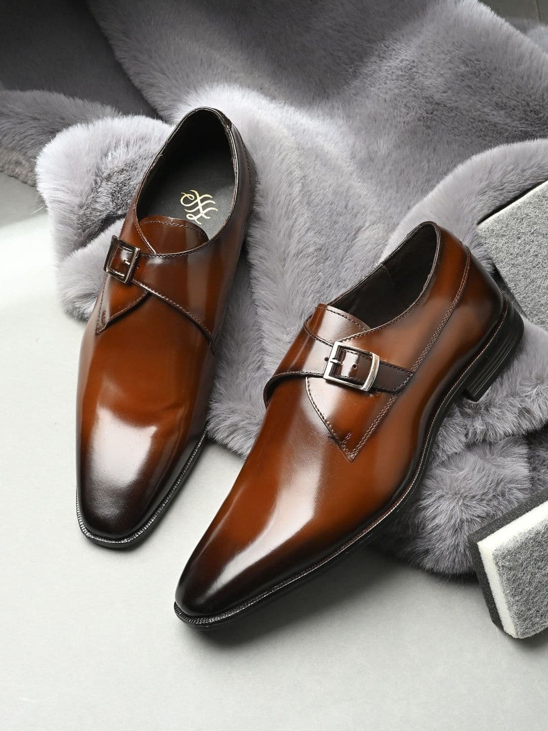 House of Pataudi Men Square Leather Formal Monk Shoes - view 1