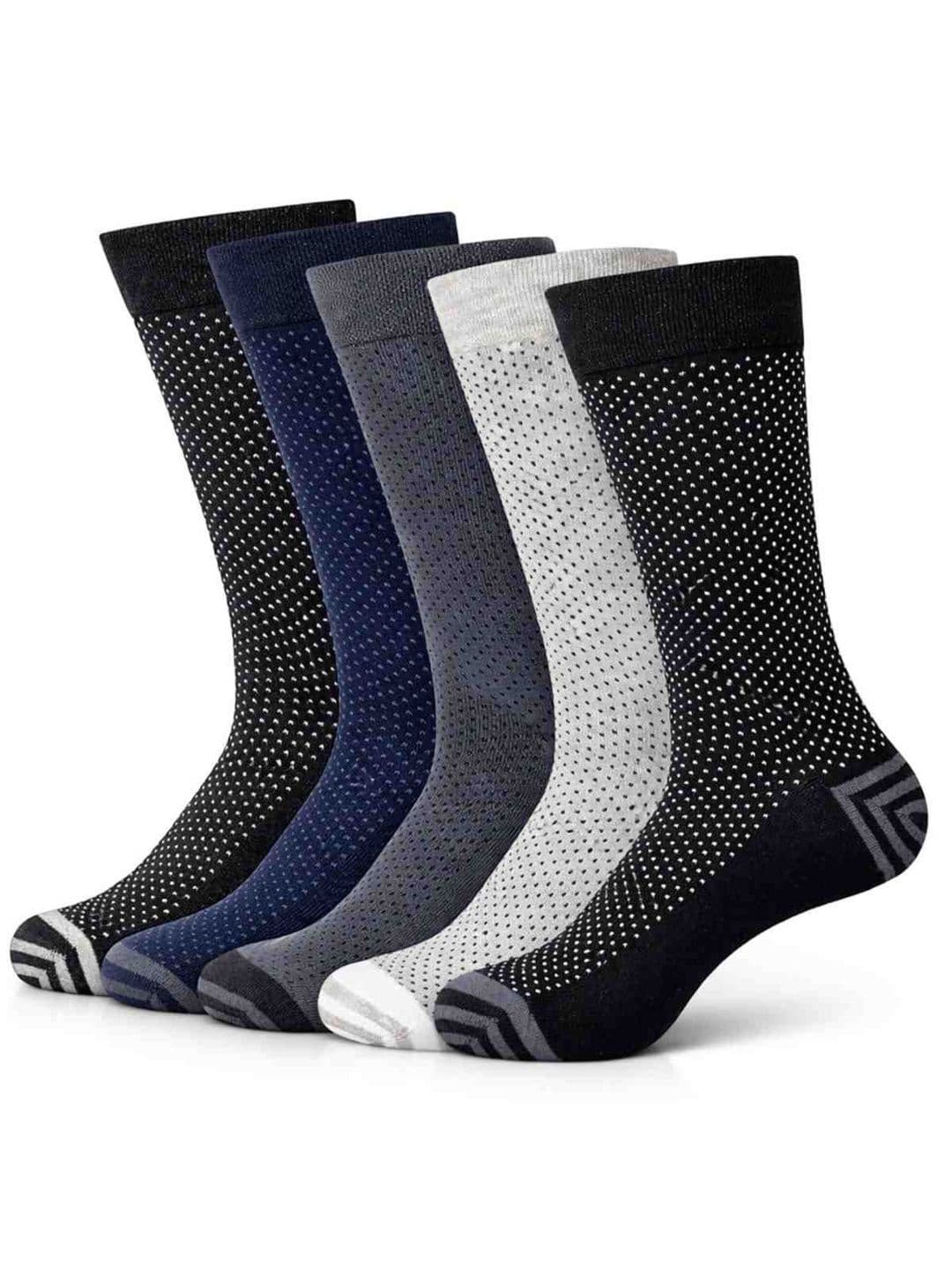 ZIBELL Men Pack of 5 Cotton Patterned Calf Length Socks - view 1