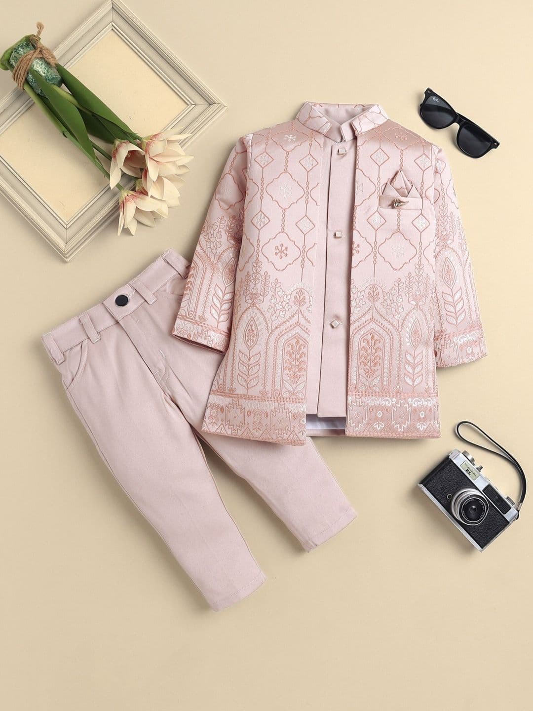 KALINI Boys Brocade Mandarin Collar Sherwani Set