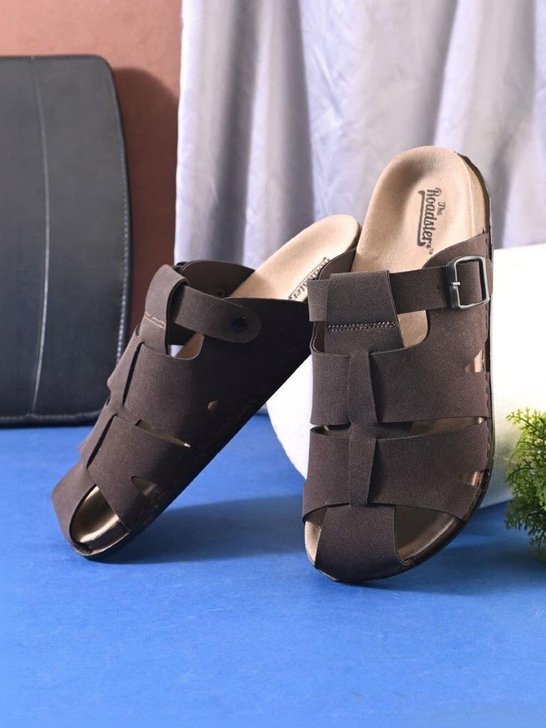 The Roadster Lifestyle Co. Men Black Synthetic Leather Suede Slip On Comfortable Sandals - view 1