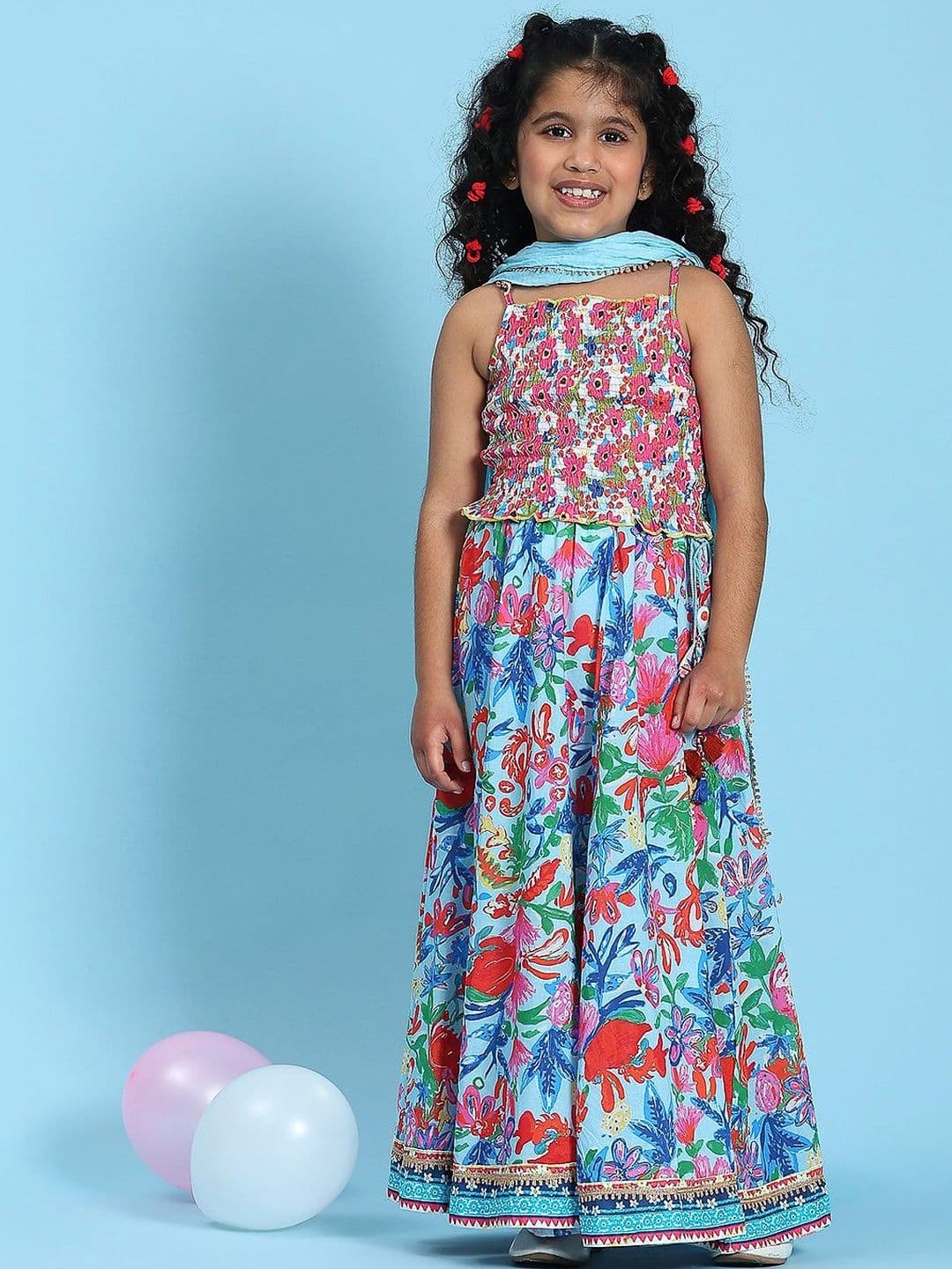 Biba Girls Printed Thread Work Ready to Wear Lehenga & Blouse With Dupatta - view 1