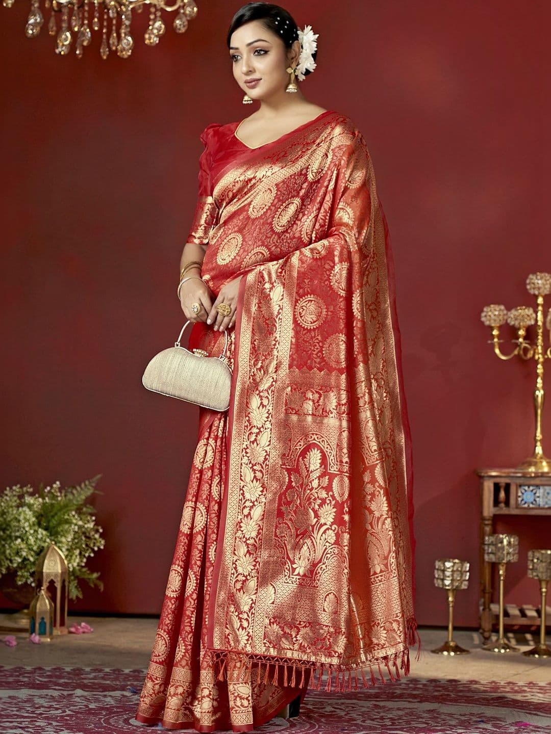 SURUKH Ethnic Motifs Zari Silk Blend Heavy Work Banarasi Saree - view 1