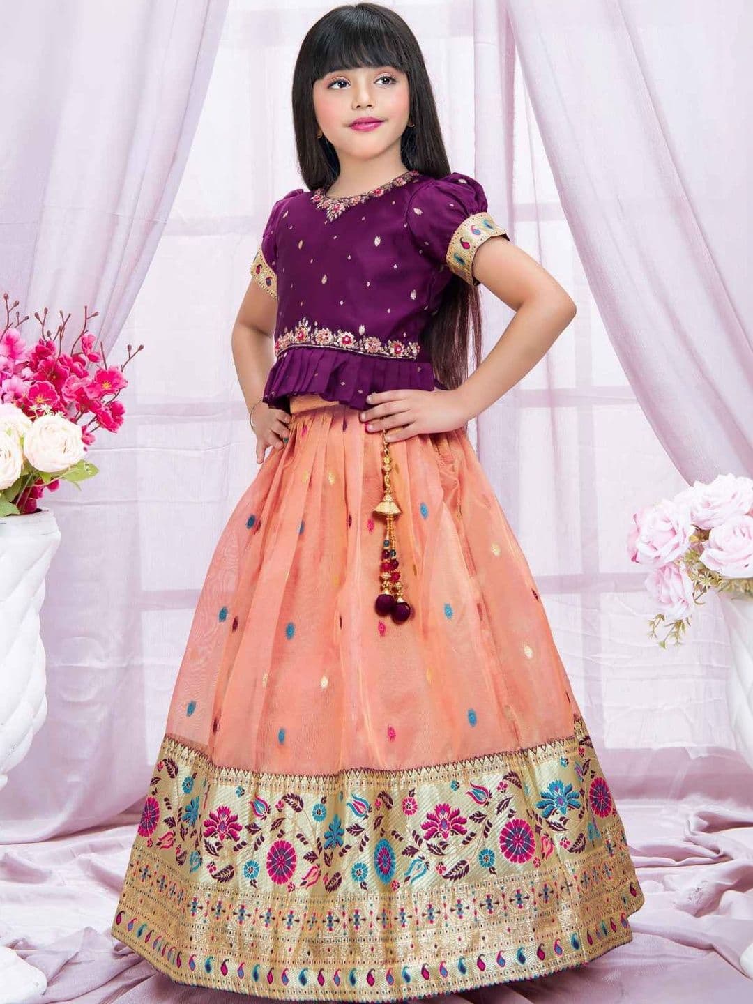 Lagorii Girls Embellished Semi-Stitched Lehenga & - view 1