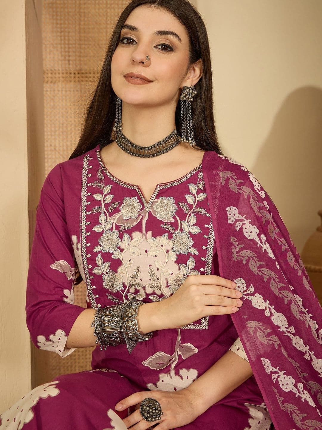 Sangria Printed Pure Cotton Round Neck Kurta & Trousers Kurta Sets - view 1