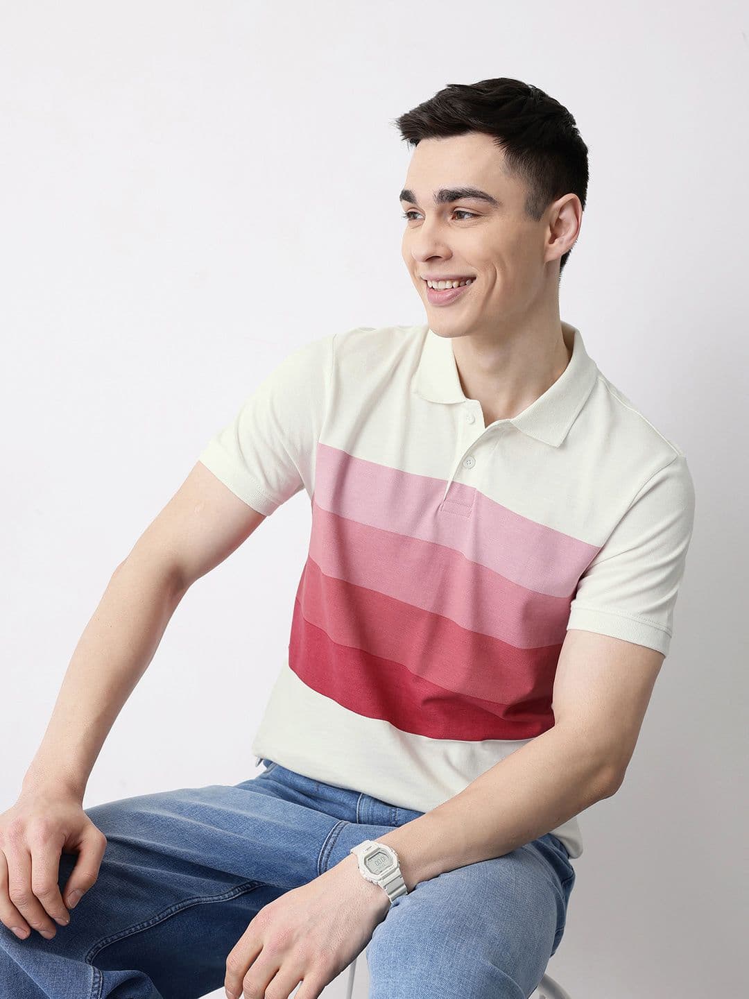 Mast & Harbour Striped Polo Collar Pure Cotton T-shirt - view 1