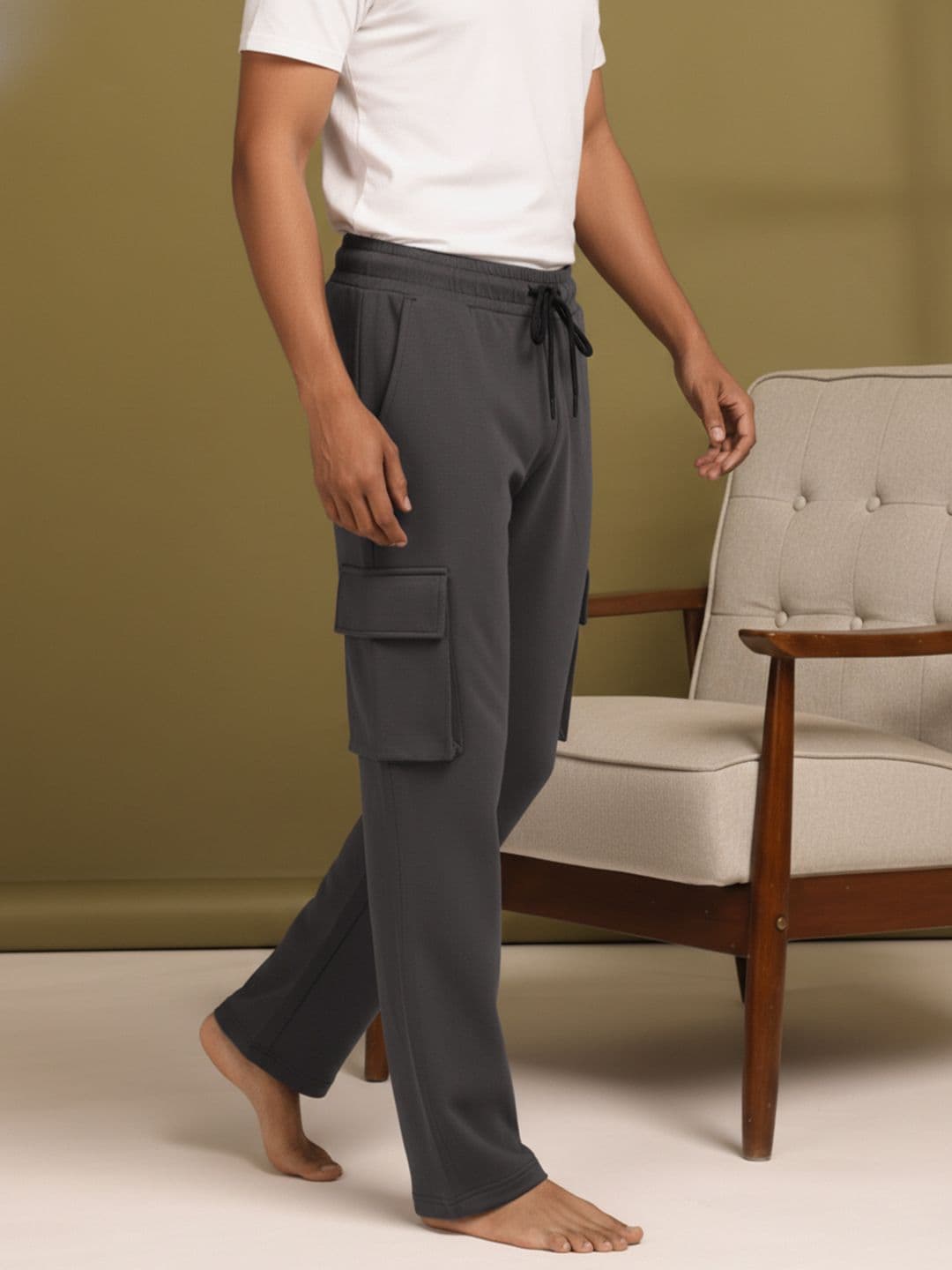 ETC Men Mid-Rise Pure Cotton Cargo Style Lounge Pants - view 1