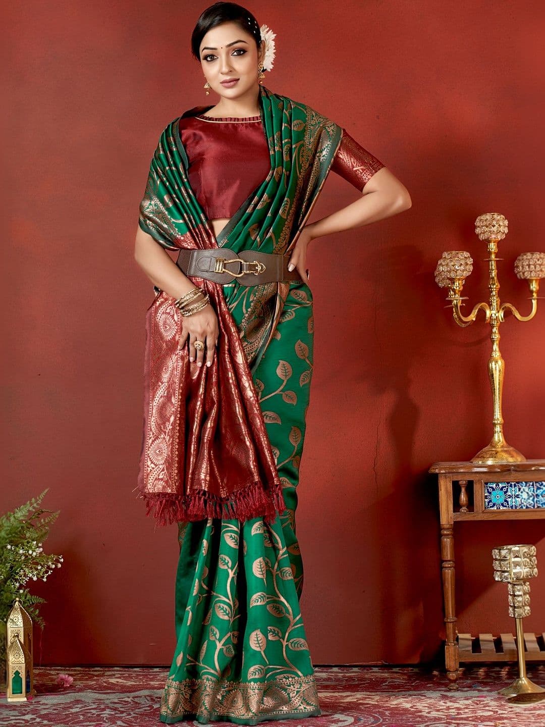 SURUKH Woven Design Zari Silk Blend Heavy Work Banarasi Saree - view 1