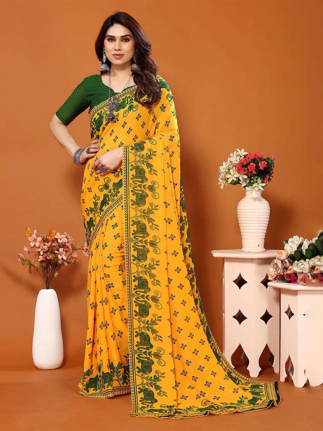 STYLE MODA Ethnic Motifs Poly Georgette Saree - view 1