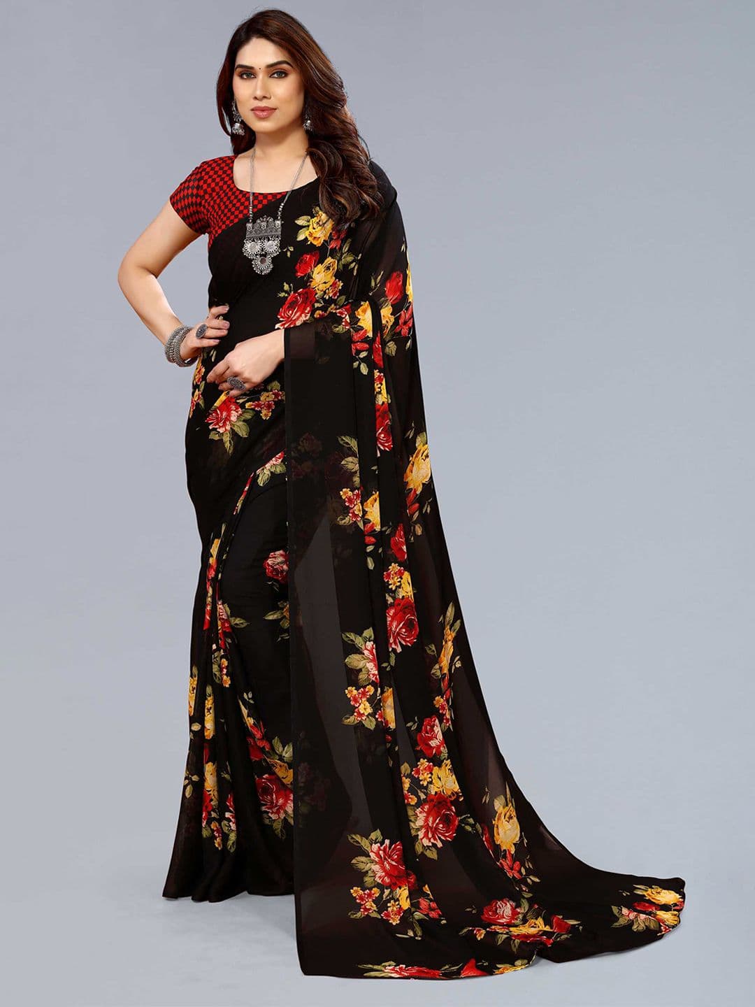 STYLE MODA Floral Poly Georgette Saree - view 1