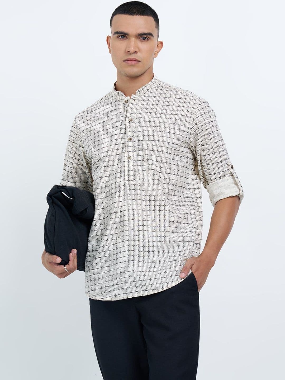 indus route by Pantaloons Men Geometric Printed Pathani Kurta - view 1