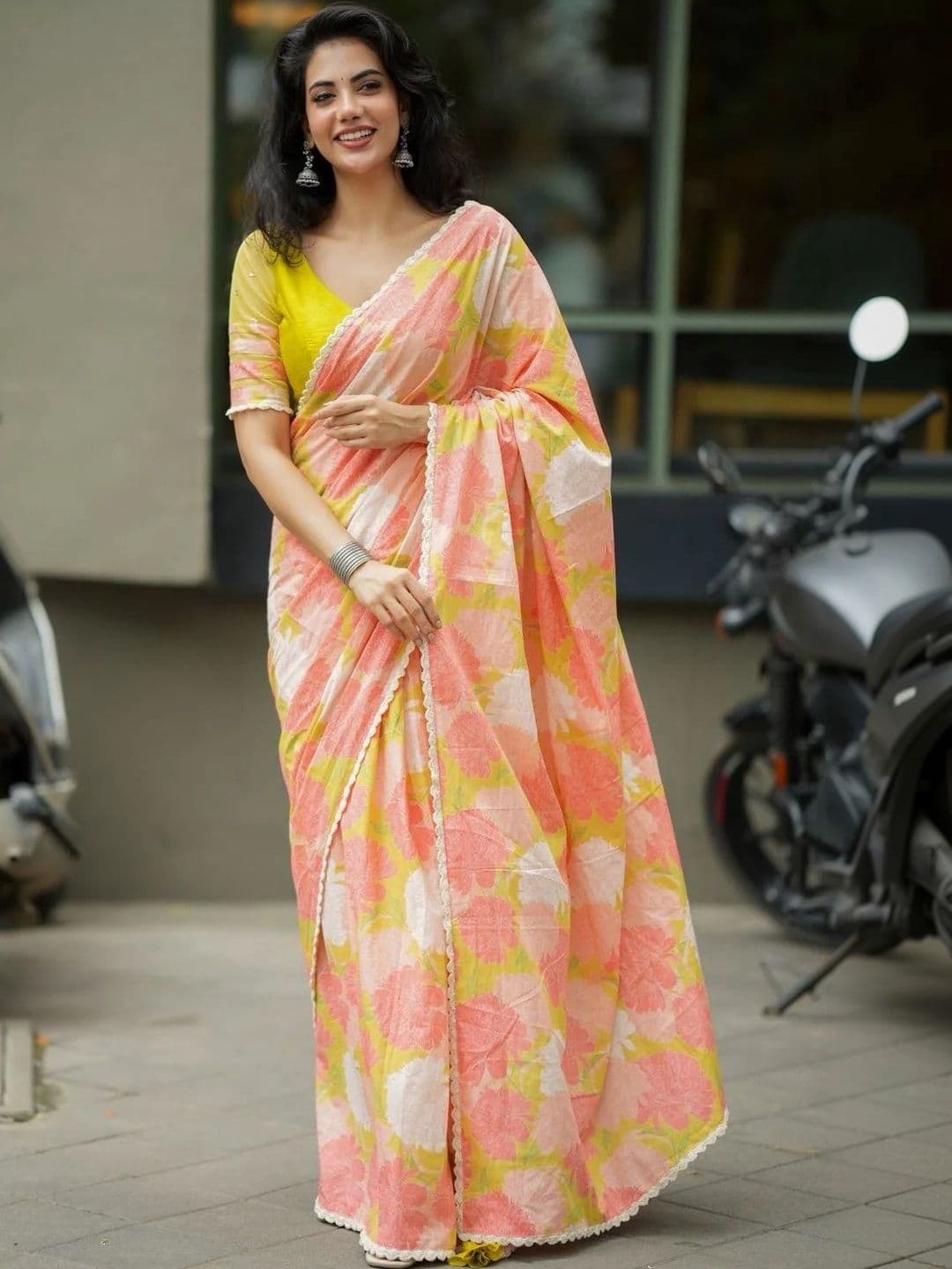 STAVA CREATION Floral Pure Linen Saree - view 1