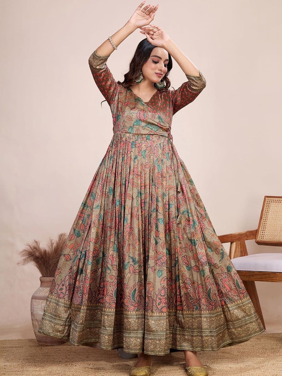 KALANANDI Printed V-Neck Fit and Flare Maxi Dresses - view 1