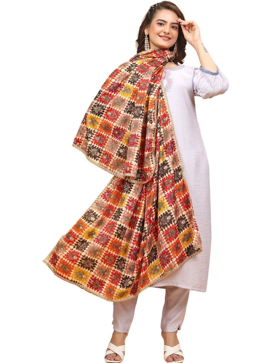 SEKMANY Printed Art Silk Dupatta with Zari - view 1