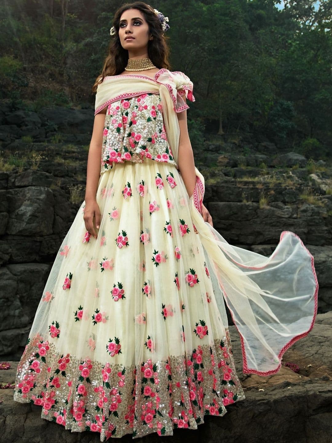 Fusionic Embroidered Sequinned Semi-Stitched Lehenga & Blouse With Dupatta - view 1