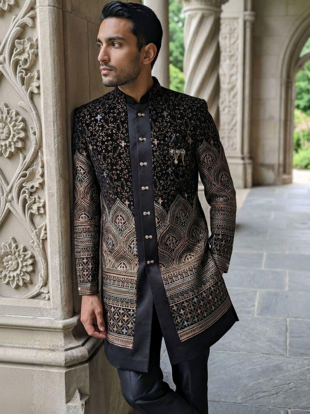Jompers Embroidered Mandarin Collar Sherwani Set