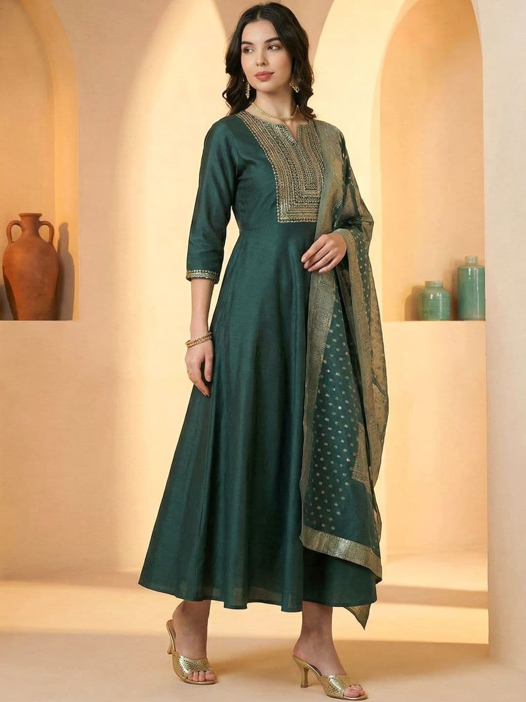 Indo Era Paisley Woven Design Organza Dupatta with Zari - view 1