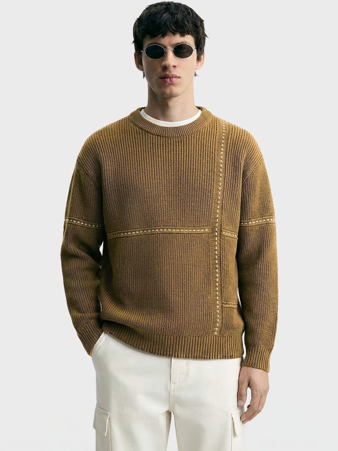 The Indian Garage Co Men Ribbed Pullover with Embroidered Detail - view 1