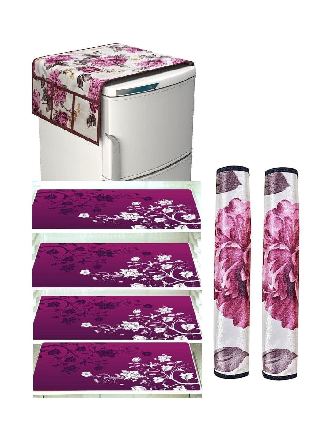 RULIT Pink & White Printed Water-Resistant 7-Pcs Fridge Top Handle Covers & Mats - view 1