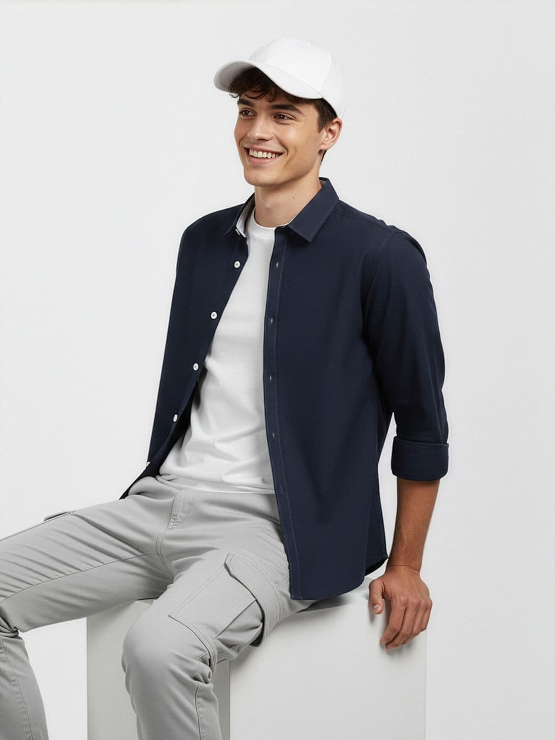 Mast & Harbour Soft Touch Oxford Navy Shirt - view 1