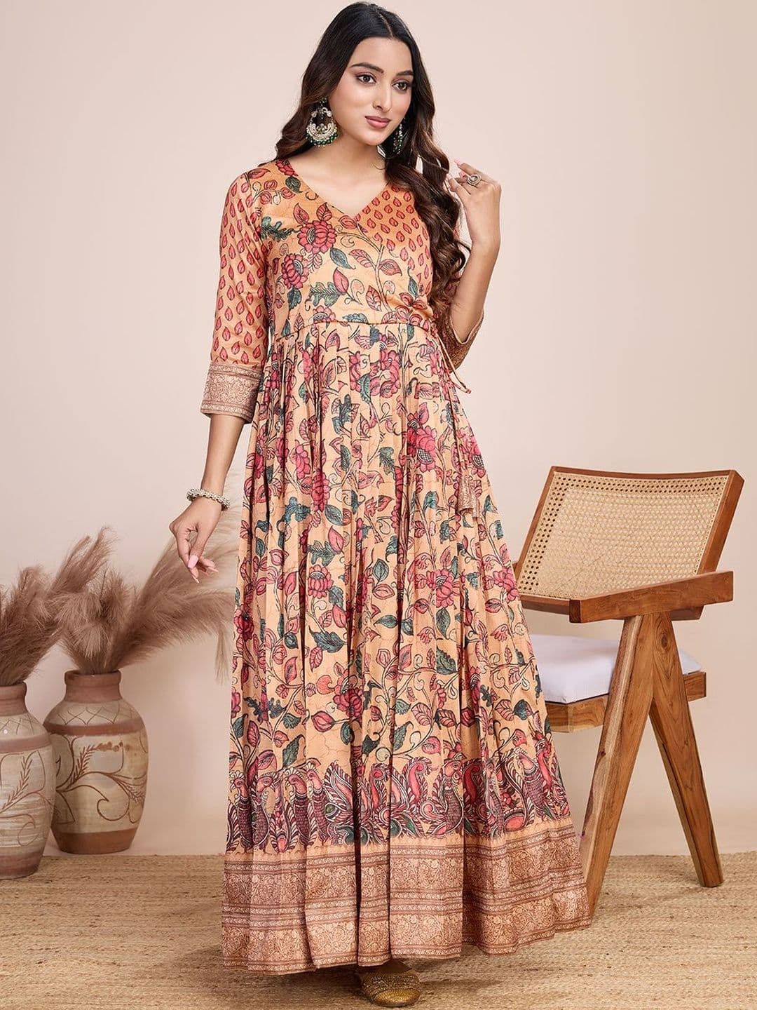 KALANANDI Printed V-Neck Fit and Flare Maxi Dresses - view 1