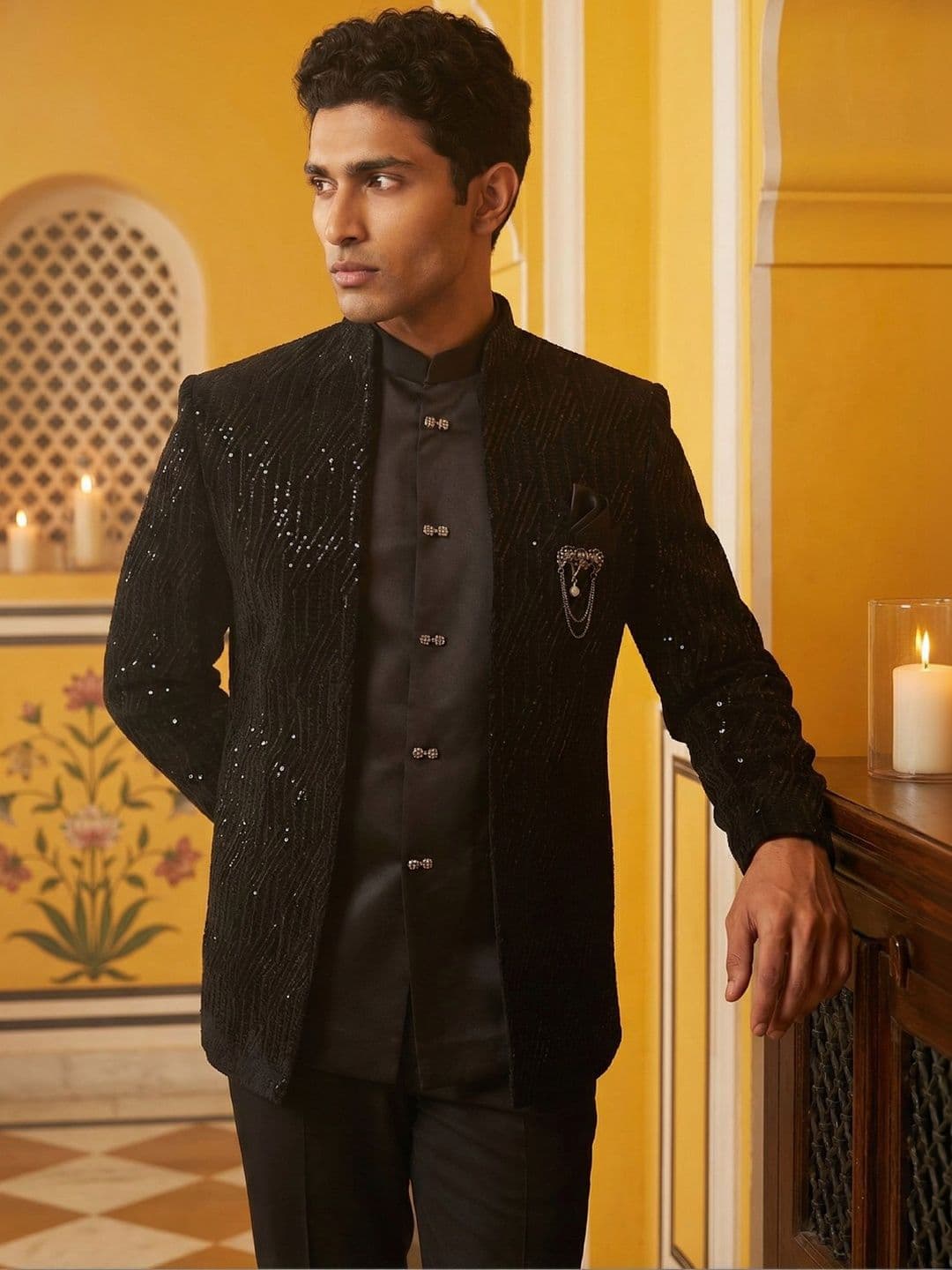 Jompers Embroidered Mandarin Collar Sherwani Set