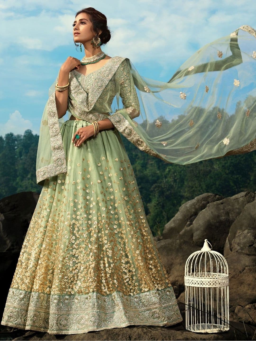 Fusionic Embellished Sequinned Semi-Stitched Lehenga & Blouse With Dupatta - view 1