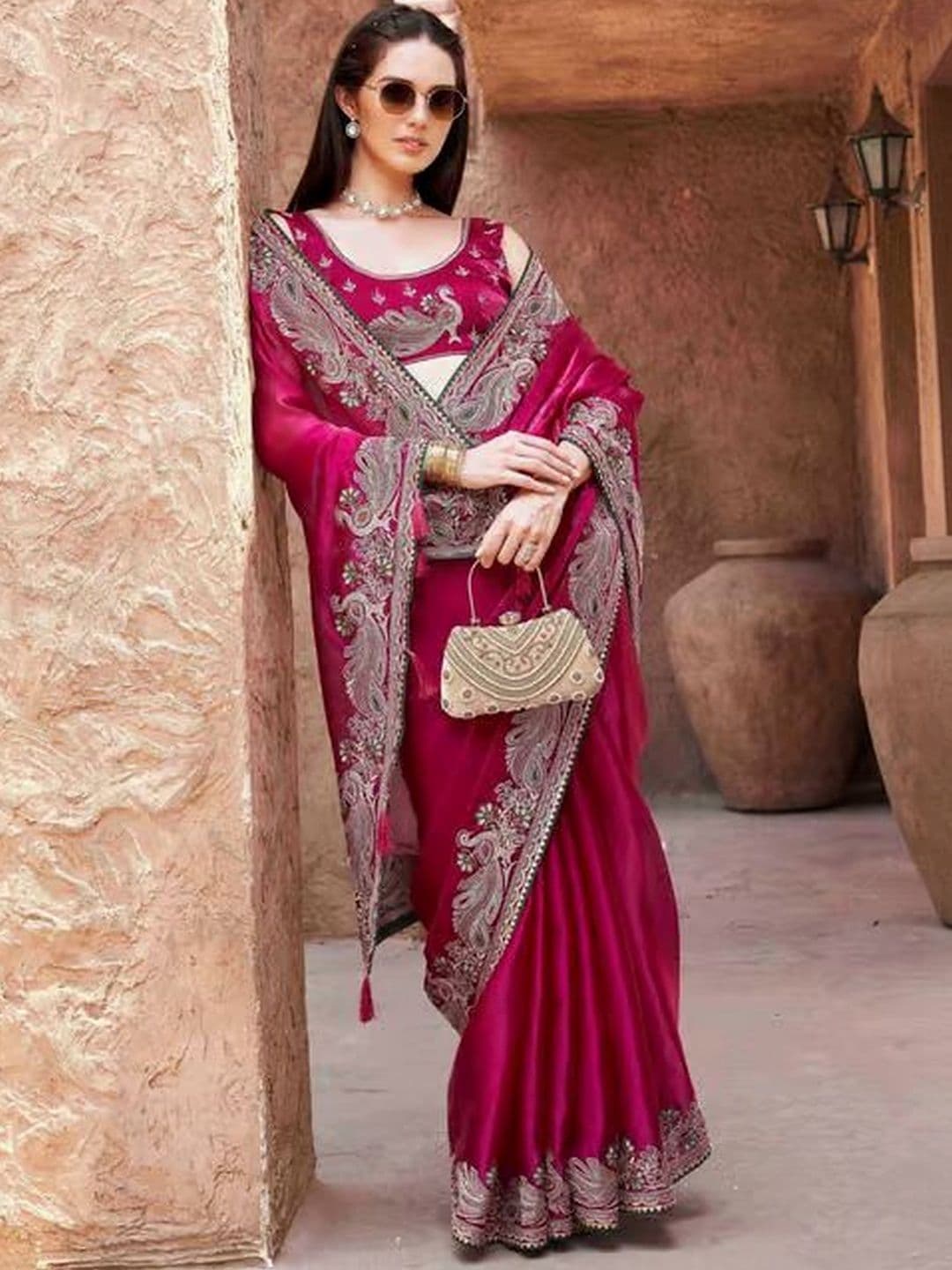 BLACK ROSSY Ethnic Motifs Embroidered Silk Blend Heavy Work Saree - view 1