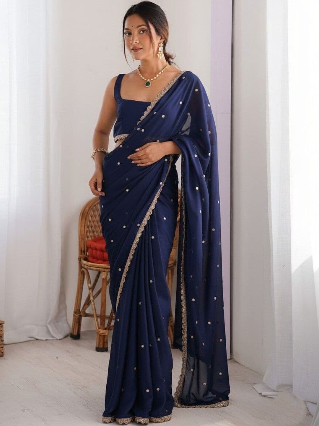 HERE&NOW Embellished Zari Heavy Work Khadi Saree - view 1