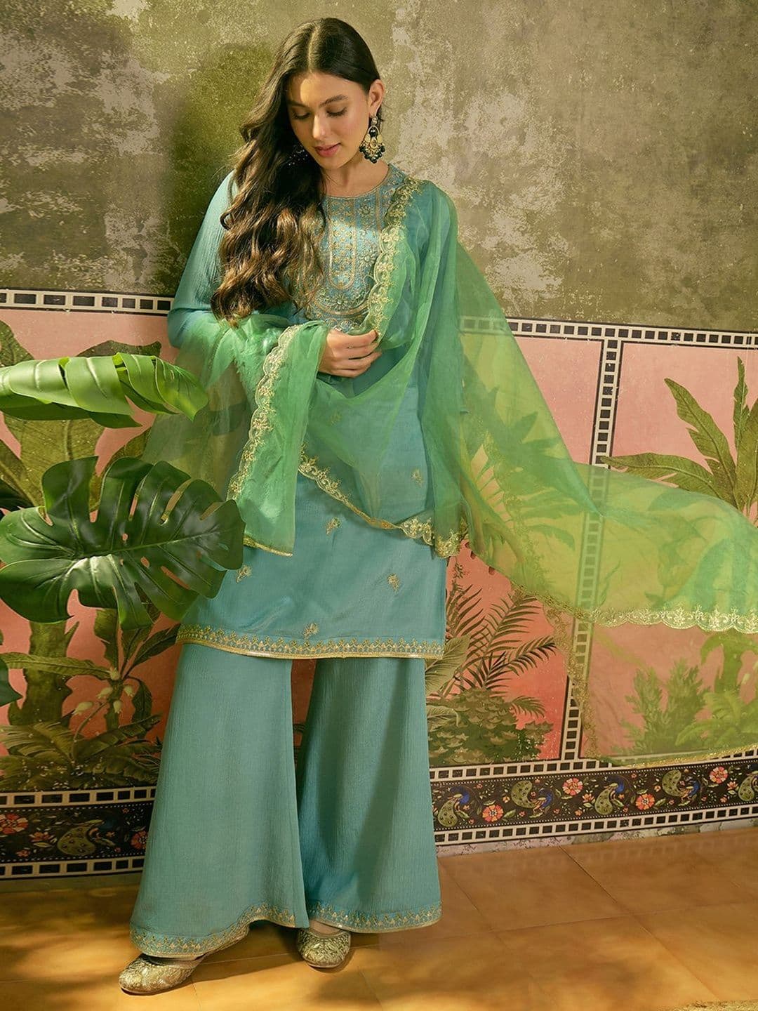 Sangria Embroidered Round Neck Kurta Sets - view 1