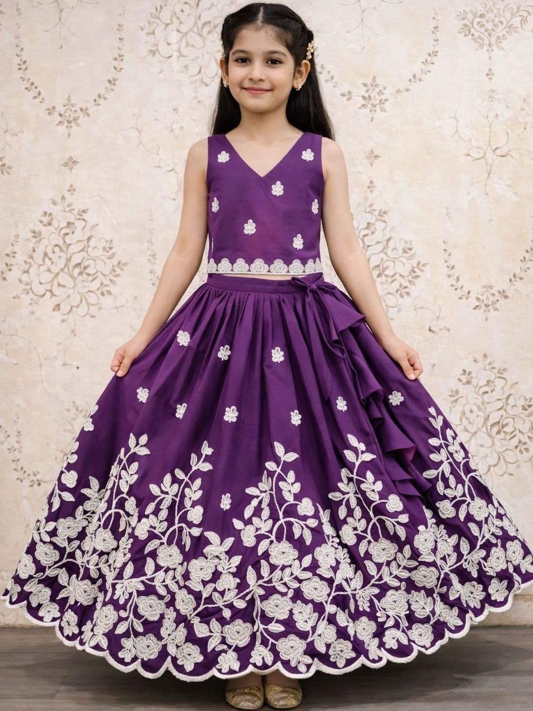 DRISHIV ENTERPRISE Girls Embroidered Thread Work Tie and Dye Semi-Stitched Lehenga & - view 1