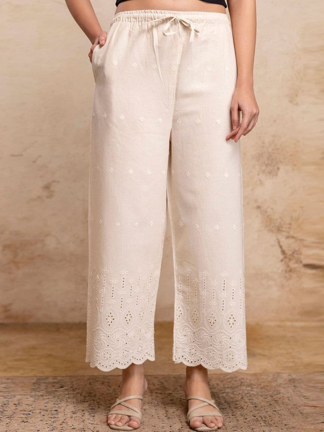 FERANOID Women Embroidered Knitted Ethnic Palazzos - view 1