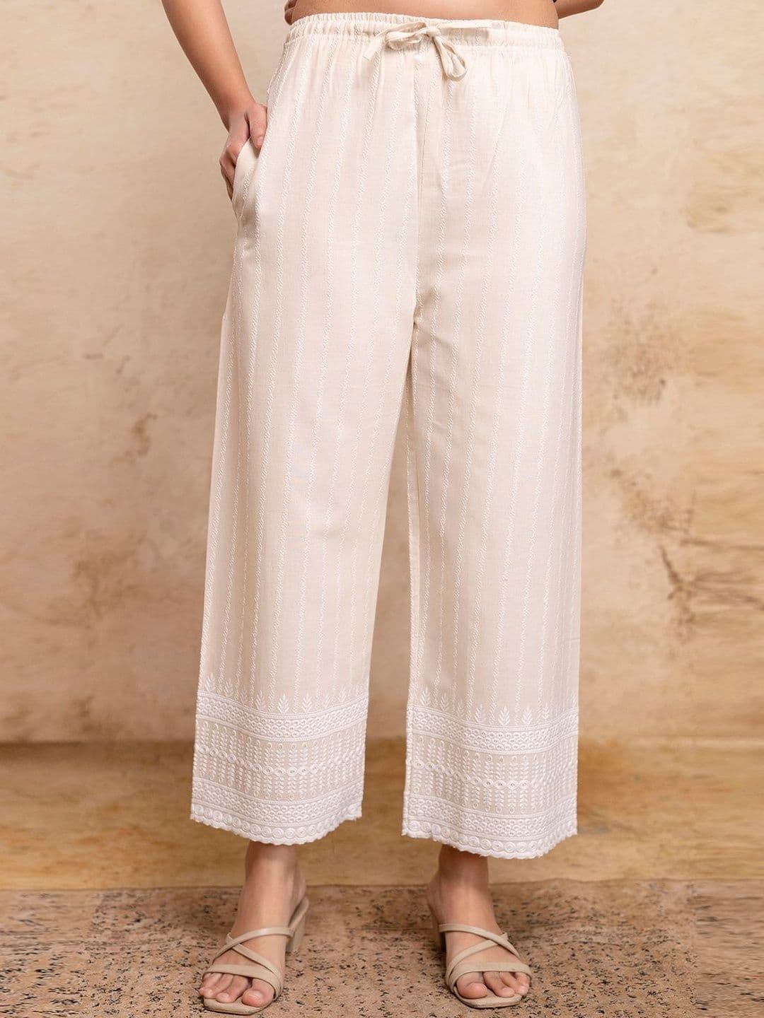 FERANOID Women Ethnic Motifs Embroidered Knitted Ethnic Palazzos - view 1