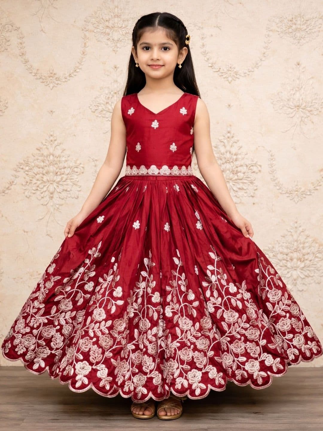 DRISHIV ENTERPRISE Girls Embroidered Thread Work Tie and Dye Semi-Stitched Lehenga & - view 1
