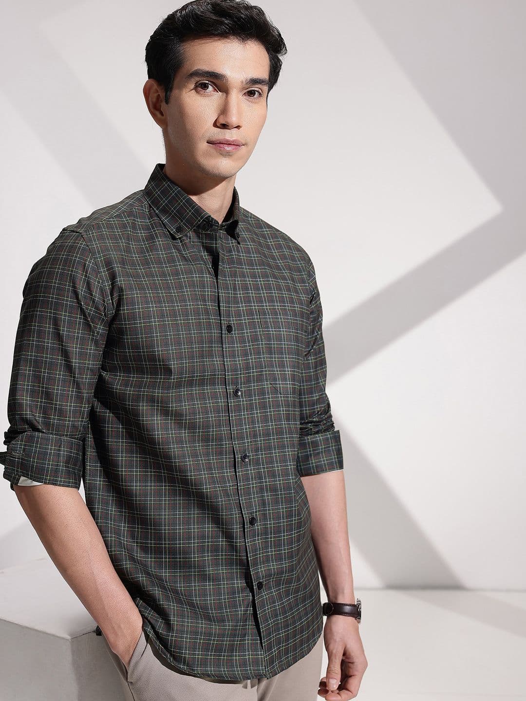 encore by INVICTUS Urban Slim Fit Checked Button-Down Collar Casual Shirt - view 1