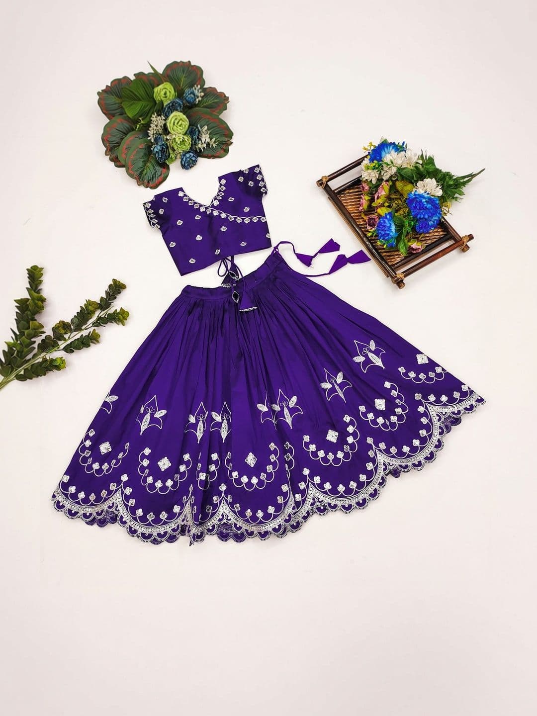 DRISHIV ENTERPRISE Girls Embroidered Thread Work Tie and Dye Semi-Stitched Lehenga & - view 1