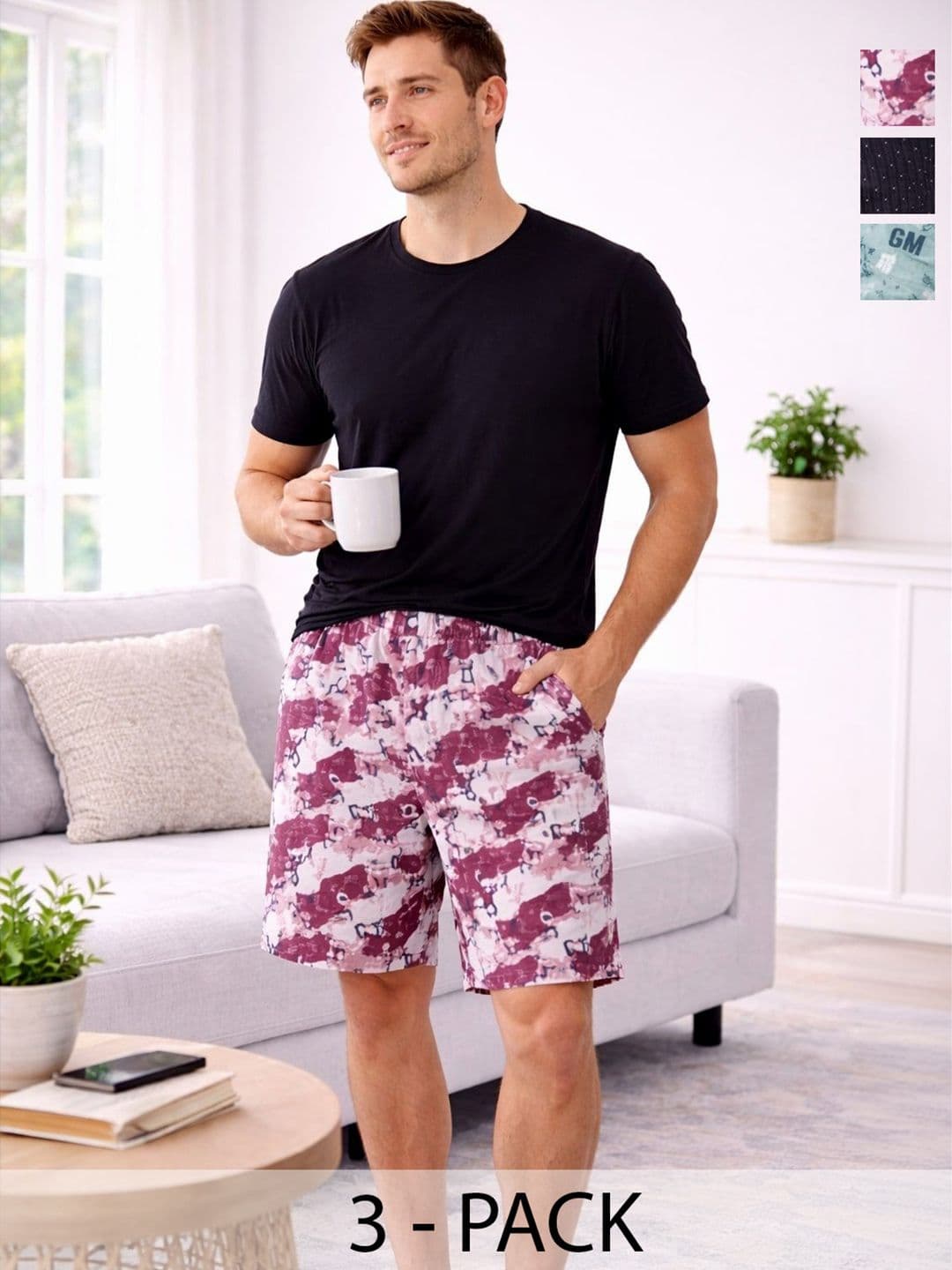 Mast & Harbour Pack Of 3 Printed Cotton Mid-Rise Boxers - view 1