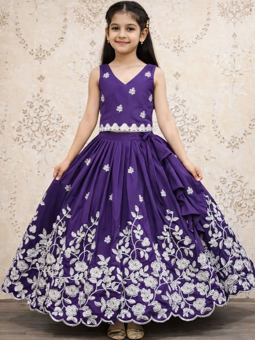DRISHIV ENTERPRISE Girls Embroidered Thread Work Tie and Dye Ready to Wear Lehenga & - view 1