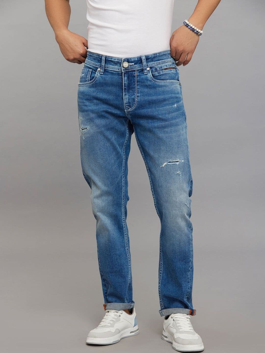 Rookies Men Skinny Fit Low-Rise Mildly Distressed Light Fade Stretchable Jeans - view 1