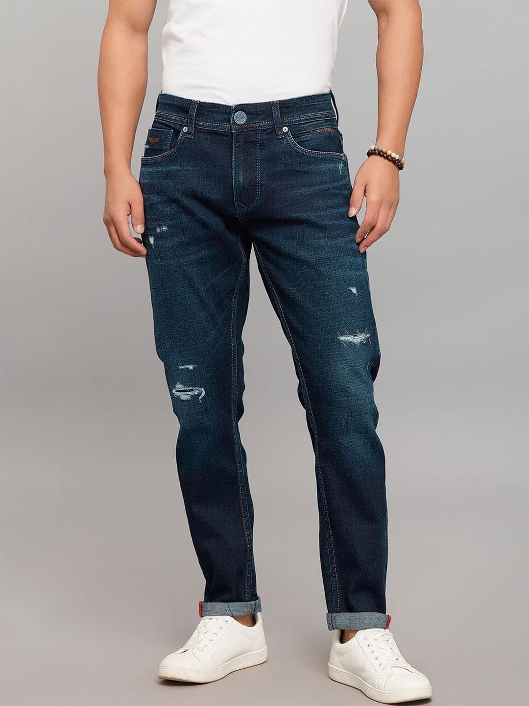 Rookies Men Skinny Fit Low-Rise Mildly Distressed Light Fade Stretchable Jeans - view 1