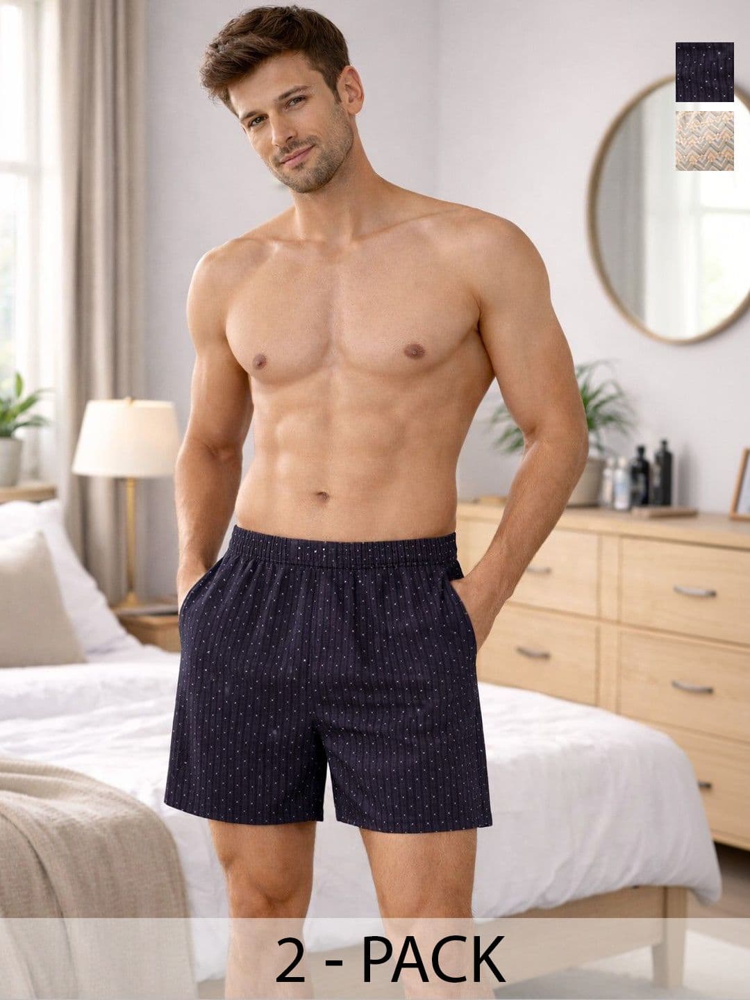Mast & Harbour Pack Of 2 Printed Cotton Mid-Rise Boxers - view 1